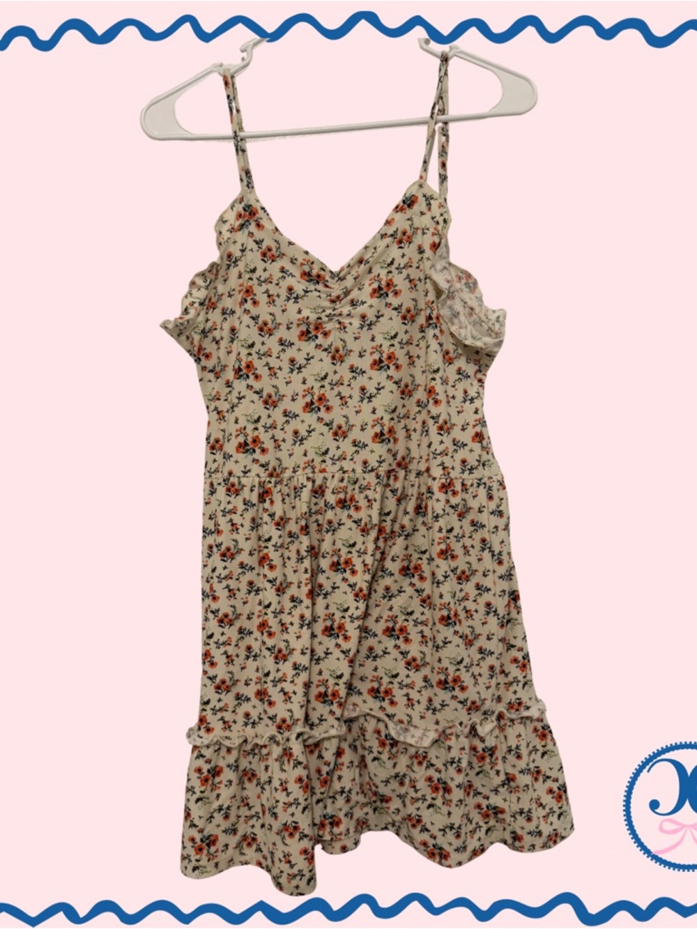 Floral Ruffle Tiered Sundress - Cream with Orange & Green Bouquet